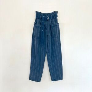 Caron Callahan Devon Pant highwaisted belted elastic paperbag waist cotton XS S